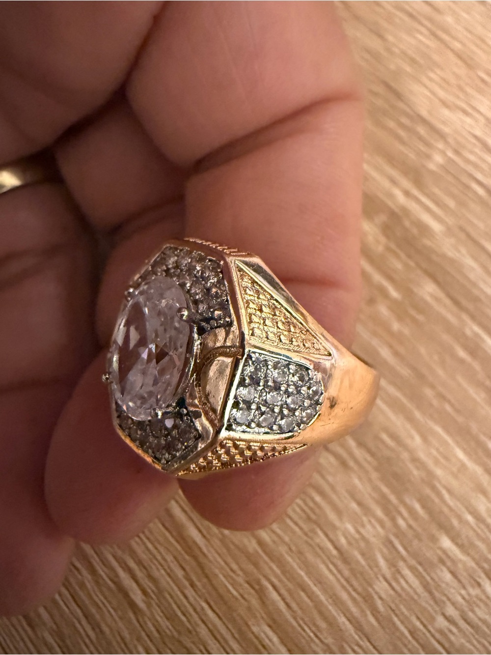 Gold-Tone Women’s Cocktail Ring with Clear Center Stone